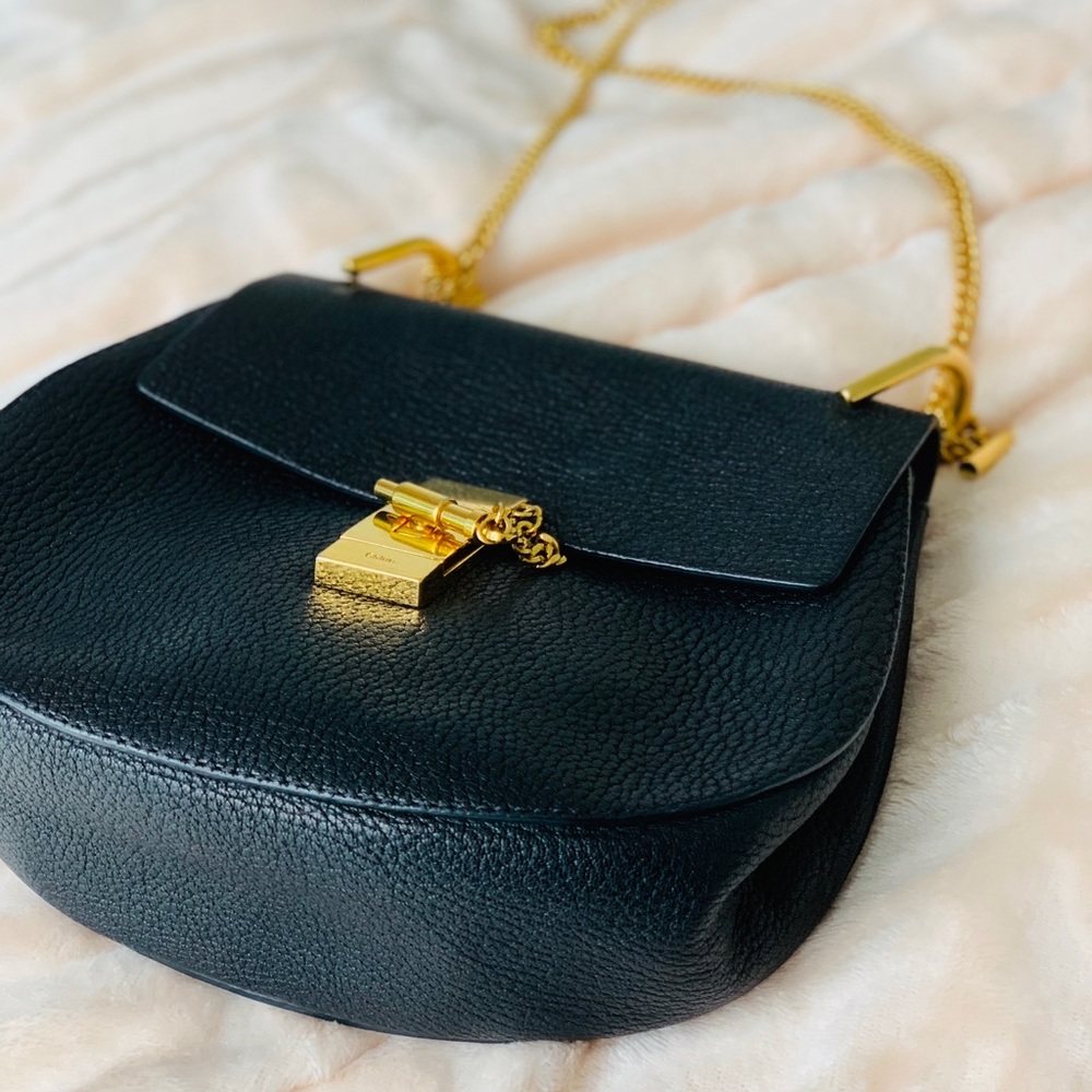 Chloe Drew Shoulder Bag in Black and Gold Hardware